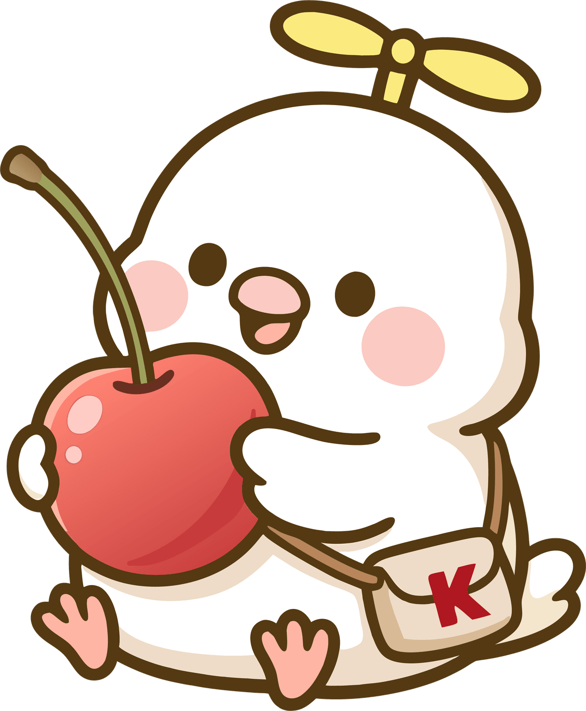 大きなさくらんぼを抱えるぽっぽちゃん