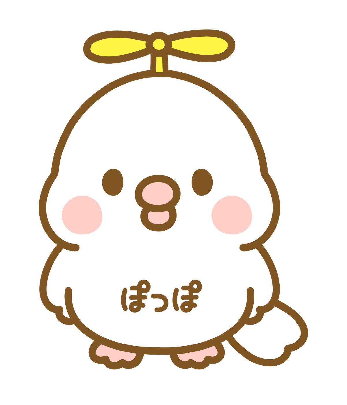 ぽっぽちゃん：頭に黄色いプロペラのついた白い鳩のマスコット